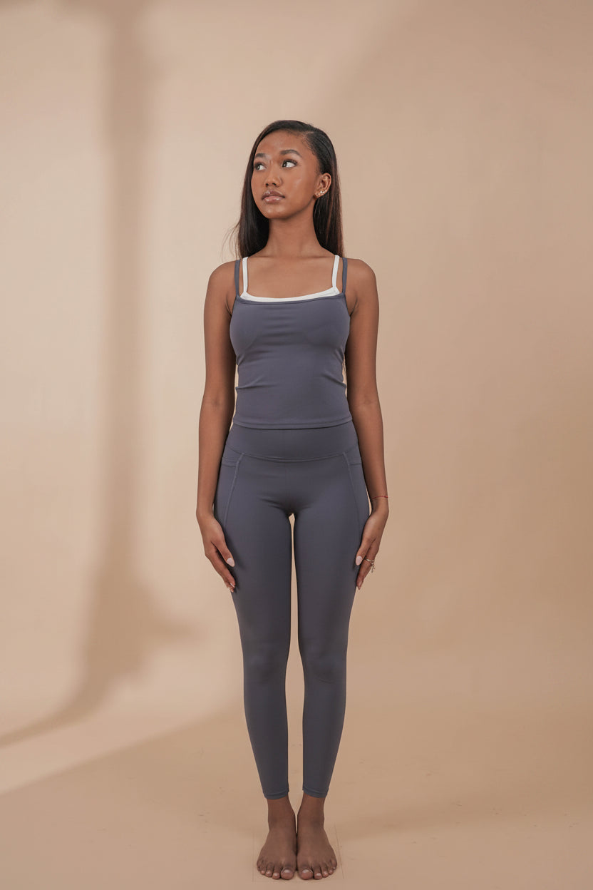High Waist Side Pockets Leggings- Grey