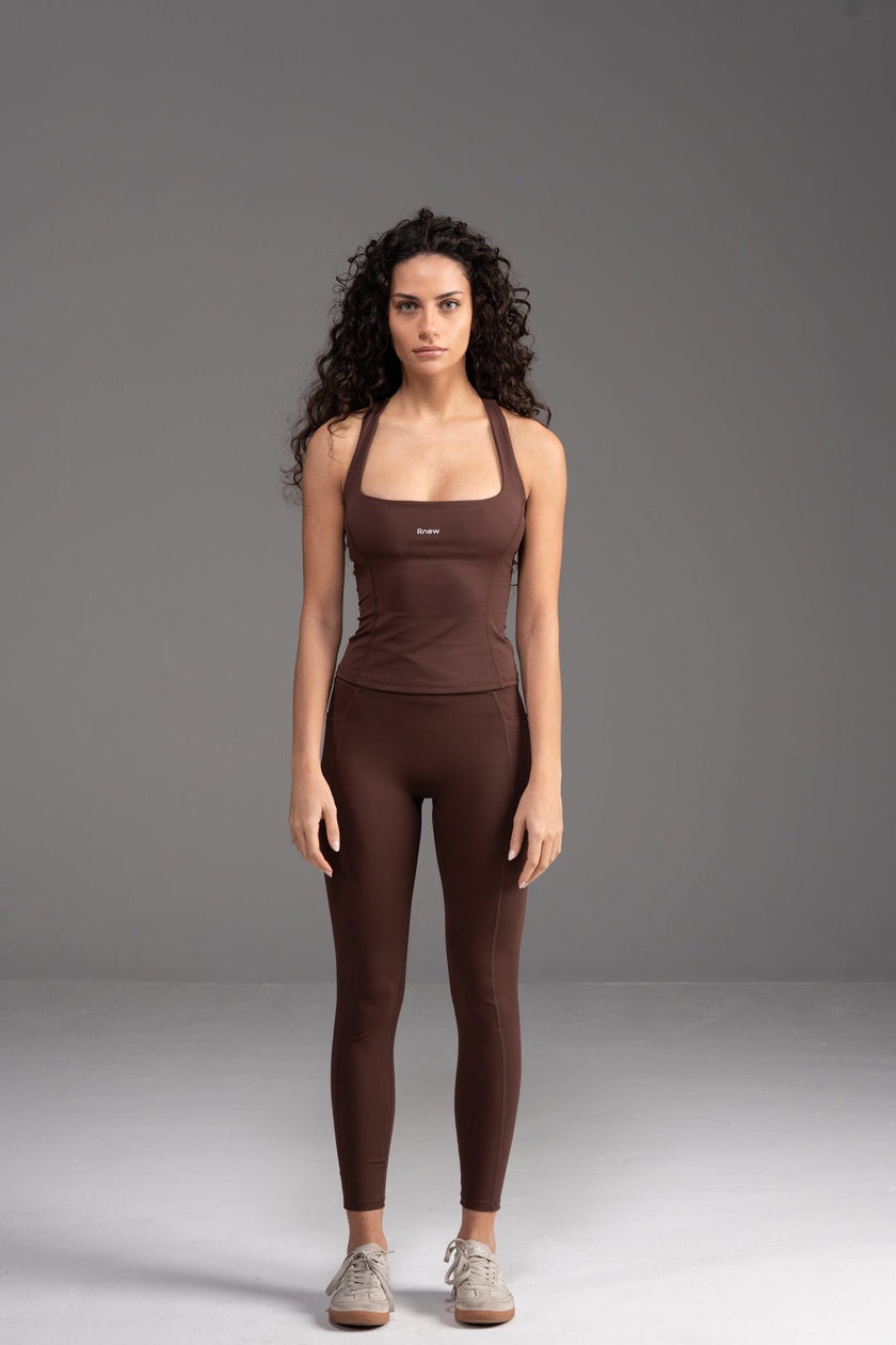 Soft Active U-Neck Top in Brown