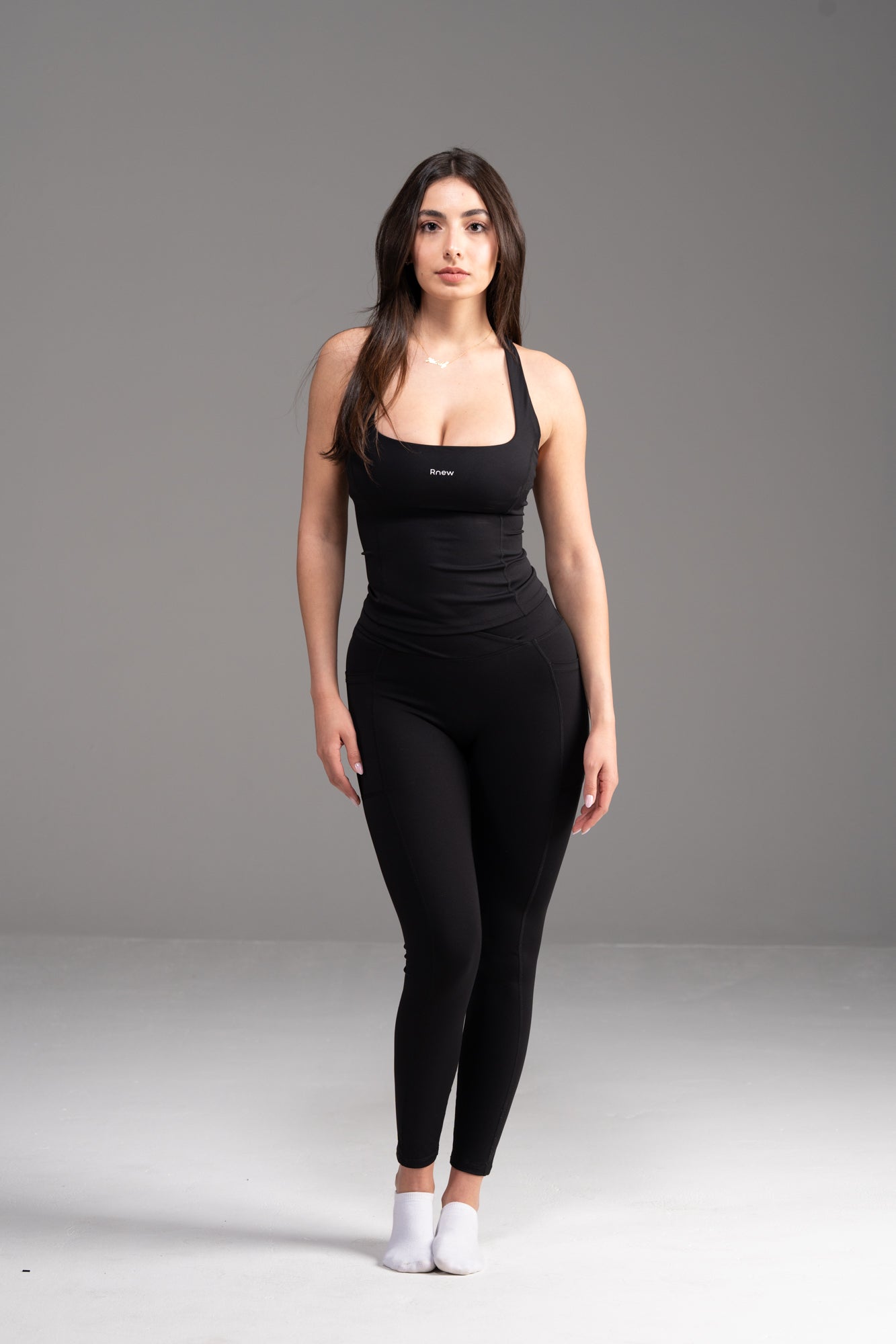 Soft Active U-Neck Top in Black