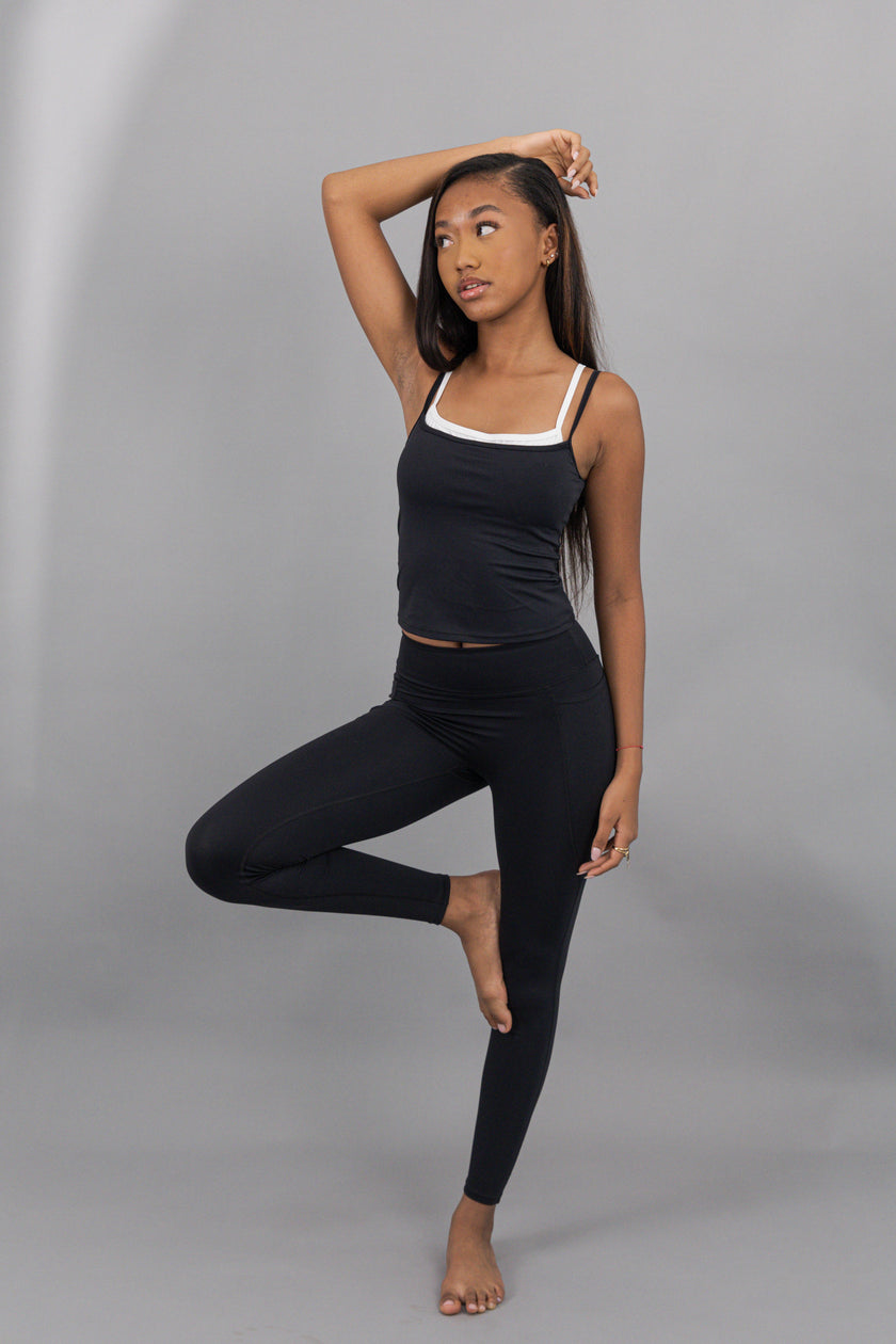 High Waist Side Pockets Leggings- Black