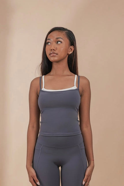 Fake Two Pieces Top - Grey/White
